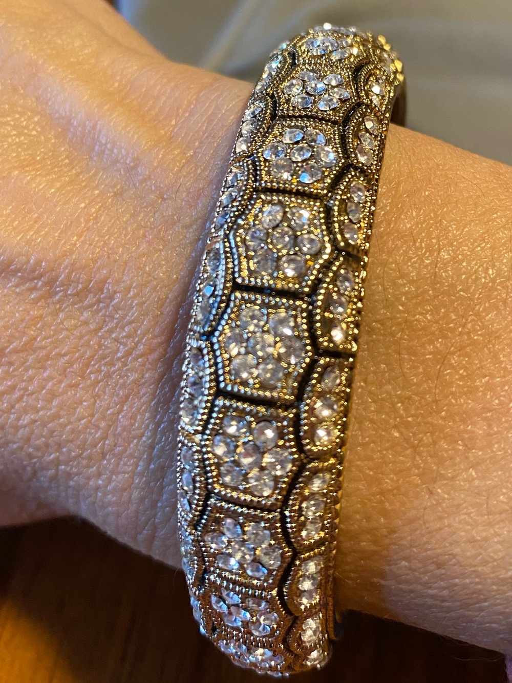 Vintage-Inspired Crystal Bangle Bracelet in Gold